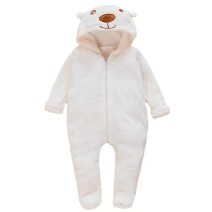 Romper Con Capucha De Oso Para Bebés Recién Nacidos Unisex Ropa De Bebé De Algodón Con Mangas Largas Traje De Playa De Un Pie Para Niños Y Niñas De 0 a 12 Meses - 1
