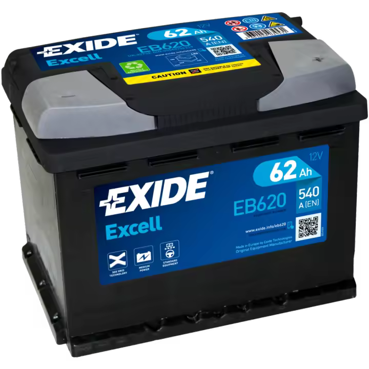 Batería de coche Exide EB620 Excell 12V 62Ah 540A - Energía Confiable para tu Vehículo - 1