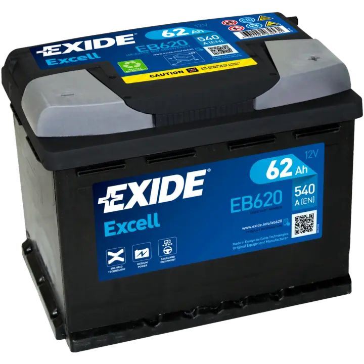 Batería de coche Exide EB620 Excell 12V 62Ah 540A - Energía Confiable para tu Vehículo - 1
