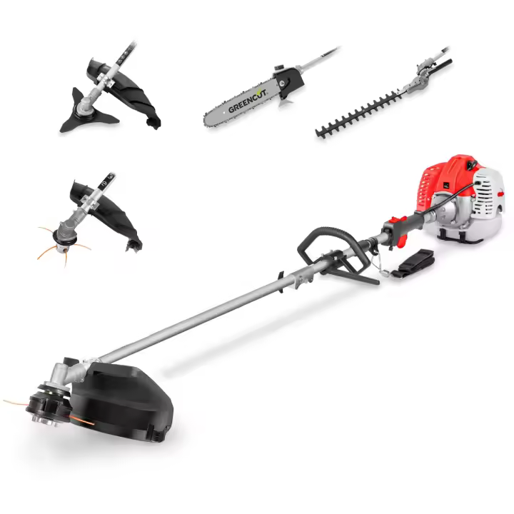 GREENCUT GM650X-5 - Desbrozadora Multifunción 5 en 1, Motor Gasolina 65cc 4,9cv 2 Tiempos, 5 Accesorios Intercambiables, Función Desbrozadora, Podadora y Cortasetos para Jardín - 1