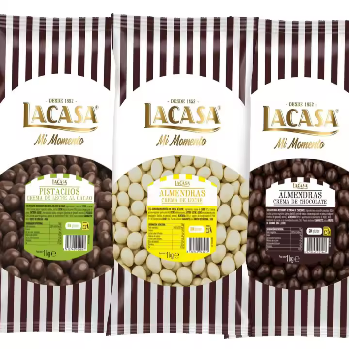 Lacasa Pack 3kg de bolas: Almendra con chocolate Negro,Almendra con chocolate Blanco,Pistachos con chocolate Leche - 1