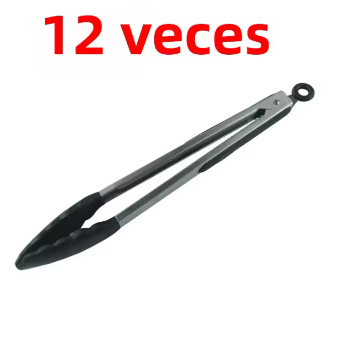 Pinzas De Cocina Y Barbecue De Silicona Con Cierre De Acero Inoxidable Tamaño 7/9/12 Pulgadas Antideslizantes Para Alimentos - 1