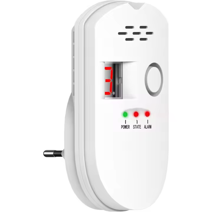 Detector de gas de 85 dB, gas de Ciudad, Gas Natural, GLP, propano, GLP, alarmas de gas, Alarma de gas enchufable con Luz intermitente y Pantalla digital para el hogar, la Cocina, El Restaurante, El Hotel, La Escuela, El Almacén, color Blanco - 1