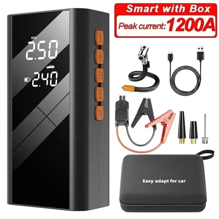 Arrancador de batería de emergencia para coche multifuncional, bomba de aire de Multi-Function4In1, Inflador de neumáticos de 150PSI, compresor de aire, Banco de energía, arranque,Banco de energía con bolsa - 1