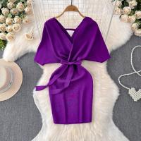 YuooMuoo Vestido De Suéter Tejido Para Mujer Primavera Verano Corto Elegante De Manchas De Alas Negras Bodycon Estilo Callejero Vestido Bandage - details 1