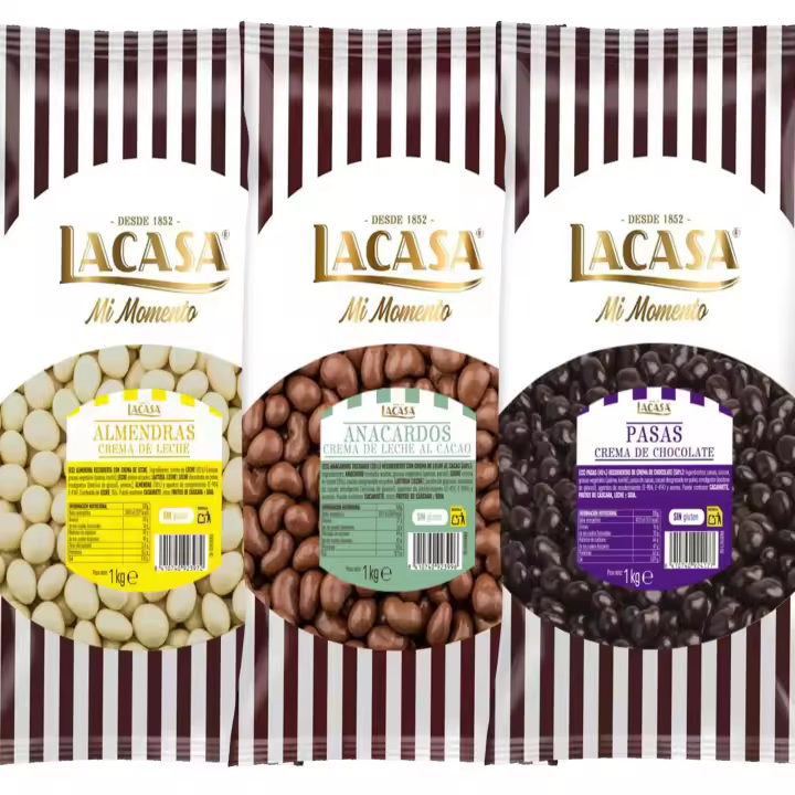 Lacasa Mi Momento pack 3kg bolas: Pasas de Corinto con chocolate Negro ,Almendra con chocolate Blanco ,Anacardo leche - 1