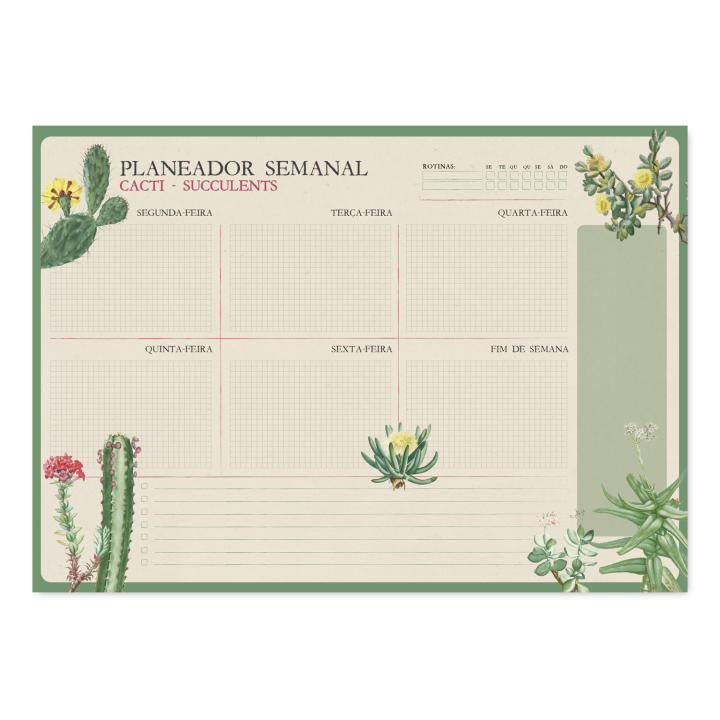 Bloc planificador semanal a3 botanical cacti portugues kokonote