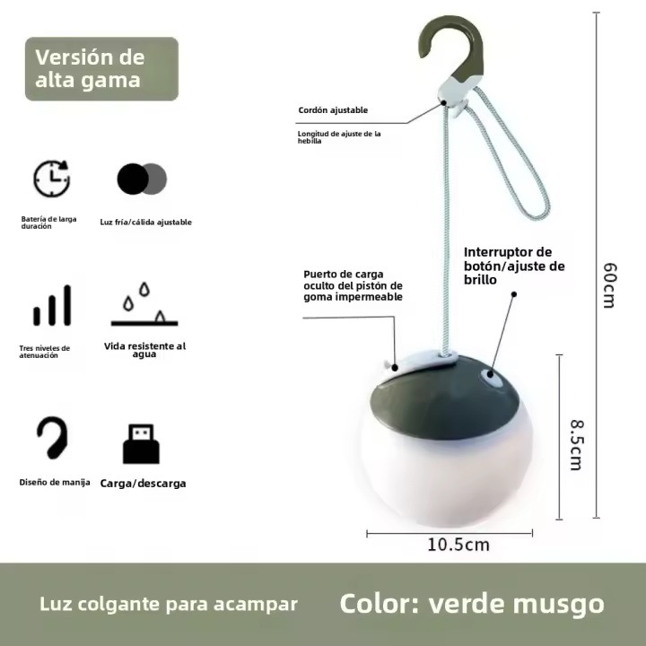 Lámpara de Camping Recargable con Powerbank Integrado, Luz LED 3 Modos para Tiendas y Emergencias,3600mAh, USB y Resistant to - 1
