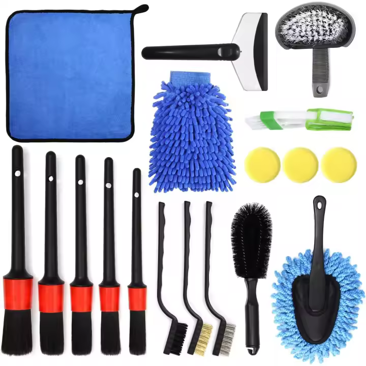 Kit de Limpieza de Lavado de Autos de 18 Piezas con Toallas de Esponja de Manopla de Lavado, Juego de Herramientas de Cuchillo de Aire, Juego de Aseo Interior y Exterior del Automóvil - 1