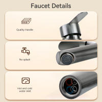 Grifo De Baño Acero Inoxidable Mezclador De Agua Caliente Y Fría Accesorios De Baño Grifo De Lavabo Instalación Montada En La Superficie Cerámica Para Válvula Material Metálico - details 1