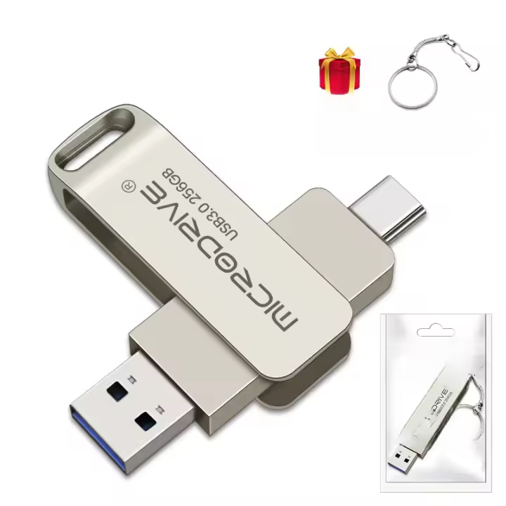 Memoria USB 3.0 Tipo-C Doble Interfaz Metálica 64GB 128GB 256GB Disco Fuente Móvil Para Coche Y Computadora OTG - 1