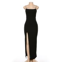 Vestido Slim Para Mujer Con Abertura Y Halter De Color Sólido Vestido Largo De Fiesta Elegante Estilo Europeo Y Estadounidense - details 7