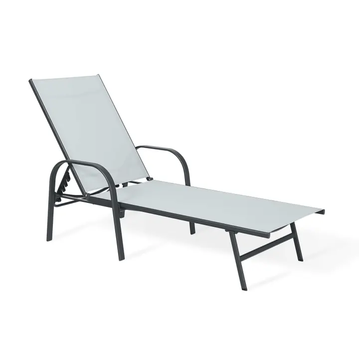 Silla Reclinable Rebecca Furniture Darkin 95x195x69 Maple Poliéster Gris Claro Modern Anthracite - 1