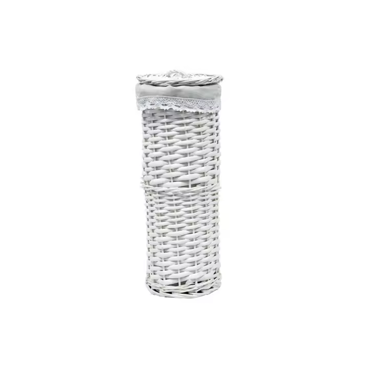 Cesta de Mimbre Blanca para Papel Higiénico con Tapa y Forro de Tela Lavable - 1
