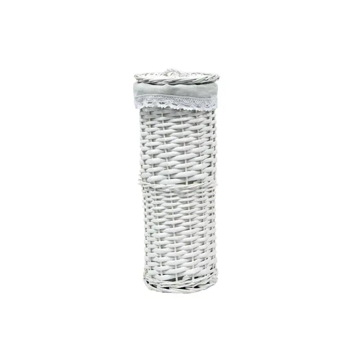 Cesta de Mimbre Blanca para Papel Higiénico con Tapa y Forro de Tela Lavable - 1