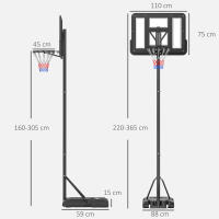 HOMCOM Canasta de Baloncesto de Exterior con Altura Ajustable 220-365 cm Aro de Baloncesto con Soporte Canasta de Baloncesto con Ruedas Base Rellenable Negro - details 2