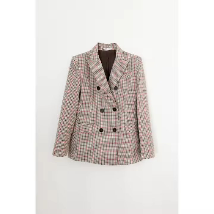 Blazer cruzada con botones diseño cuadros maga larga para mujer - 1