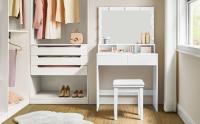 VASAGLE Tocador, Mesa de Maquillaje con Espejo y Luces LED con Brillo Ajustable, 2 Cajones y 3 Compartimentos, Moderno, Blanco - details 1