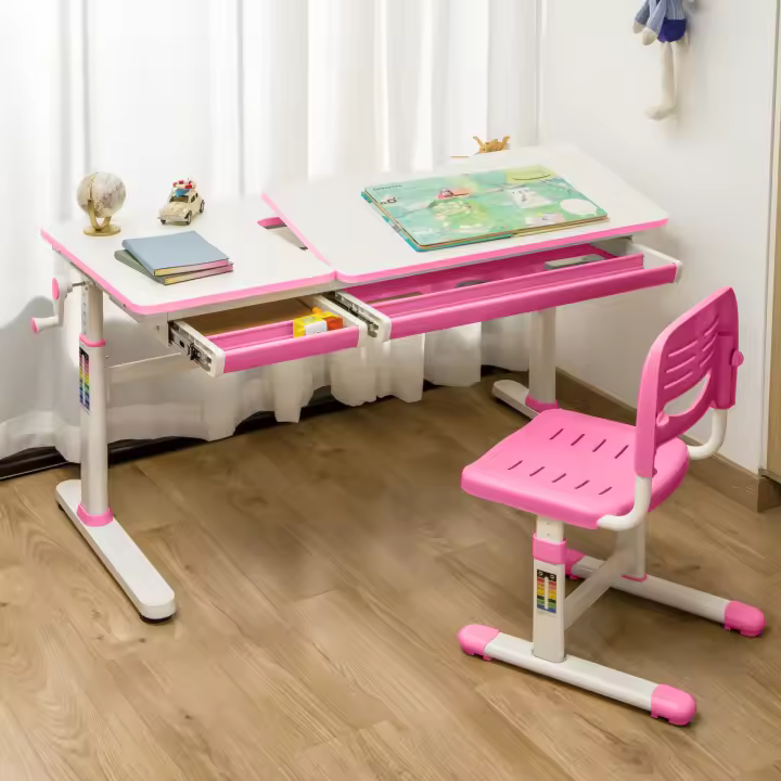 Escritorio infantil Sauda regulable en altura metal 120x60cm - Rosa/Blanco [en.casa] - 1