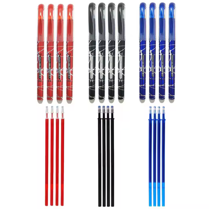 RHardware 12 bolígrafos de tinta negra, roja, azul, borrable de 0,7mm y 12 recambio de gel de bolígrafos - 1