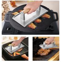 Prensa De Carne Rectangular De Aleación De Aluminio Antiadherente Resistente Al Calor Con Mango Para Asado En Casa Utensilios De Cocina Para Hamburguesas Y Barbacoa - details 5