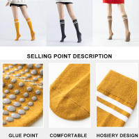 Calcetines De Yoga Para Mujer Antideslizantes Con Rayas Algodón Fitness Zumba Aeróbicos Pilates Deportes Interior Talla Calf-High - details 2