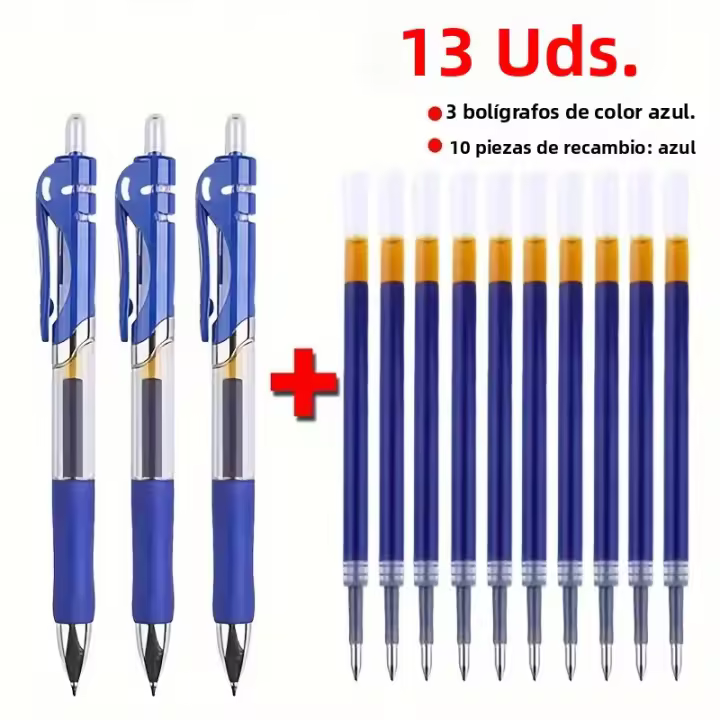 Juego De 13 Bolígrafos De Punto Fijo 0.5mm Recargables En Colores Negro Rojo Y Azul Gran Capacidad Para Escuela Y Oficina Estación De Escritura - 1