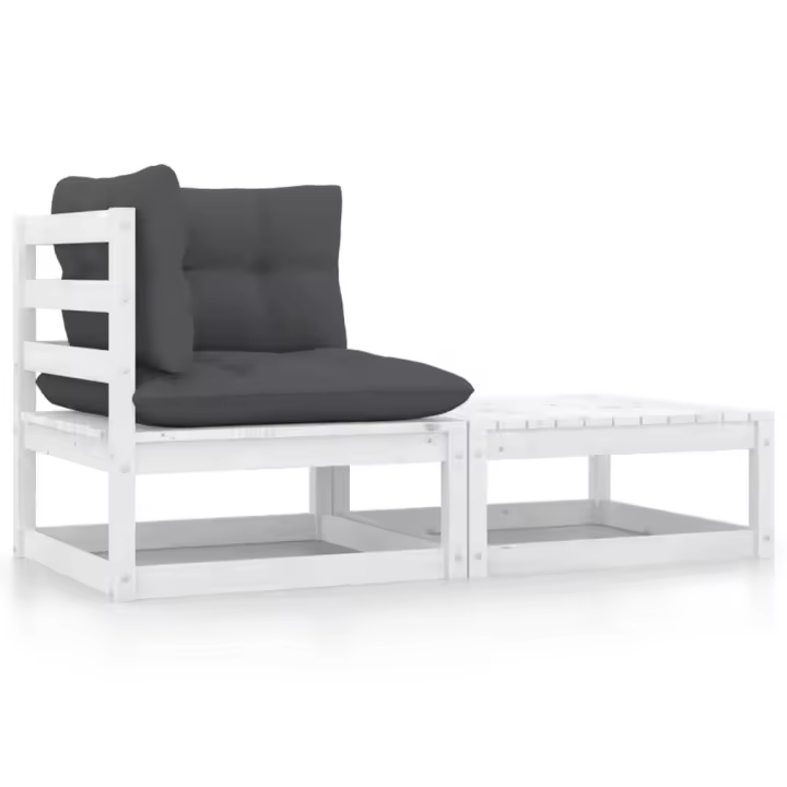 Set de muebles de jardín 2 pzas con cojines madera pino blanco - 1