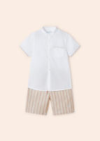 Conjunto Niño Mayoral Camisa Blanca Bermudas Beige Rayas Negro Rojo - Ideal para el Verano y Eventos Especiales - details 1