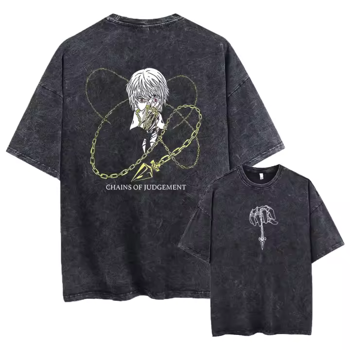Camiseta De Algodón Suelta Para Hombre Estampado Anime Vintage Harajuku Camiseta Negra Oversized Estilo Callejero Verano - 1