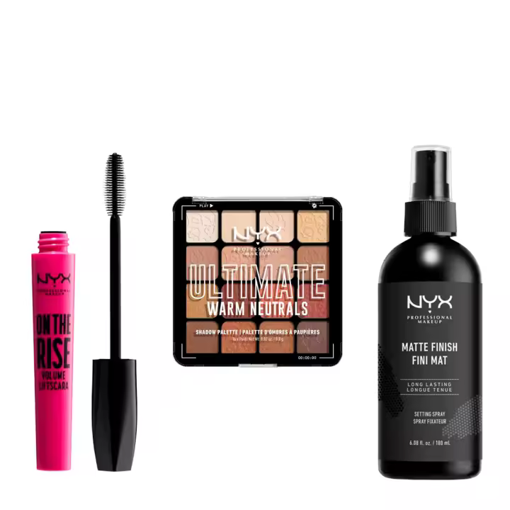 NYX Professional MakeUp | Rutina de Maquillaje: Ultimate Shadow Palette Warm Neutrals + On the Rise Mascara + Setting Spray Matte Finish: Logra un look de maquillaje completo con esta rutina. - 1