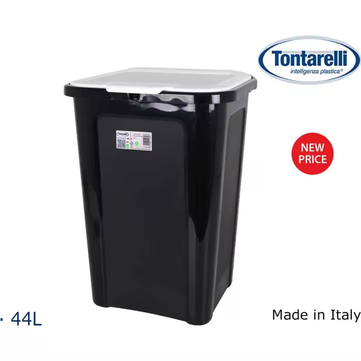Tontarelli - Cubo Basura Coverline 44L Negro con Tapa Blanca - Capacidad Ampliada - Diseño Elegante y Resistente - Fácil de Limpiar - 1