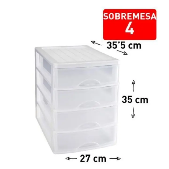 Cajonera SOBREMESA 4 de plástico ,35.5X35X27cm, cajones multicolor, torre almacenaje, sobremesa, escritorio, baño, oficina,ect. - 1