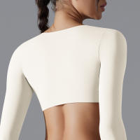 Yoga manga larga ajustado Sexy transpirable secado rápido deporte sujetador gimnasio Push Up a prueba de golpes alta intensidad Pilates ropa mujeres - details 26