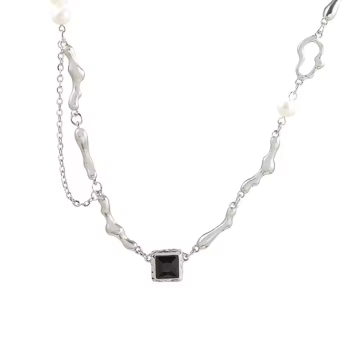 Collar de mujer de acero inoxidable, circonitas. - 1