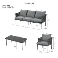 Conjunto chaise longue de Jardín, Conjunto de muebles de Jardín con cojines, de 3 plazas Sofá, 2 sillones y Mesa de Centro, Exterior, Tapa de Cristal, Brazos de Cuerda trenzada, Acero vanizado, gris - details 6