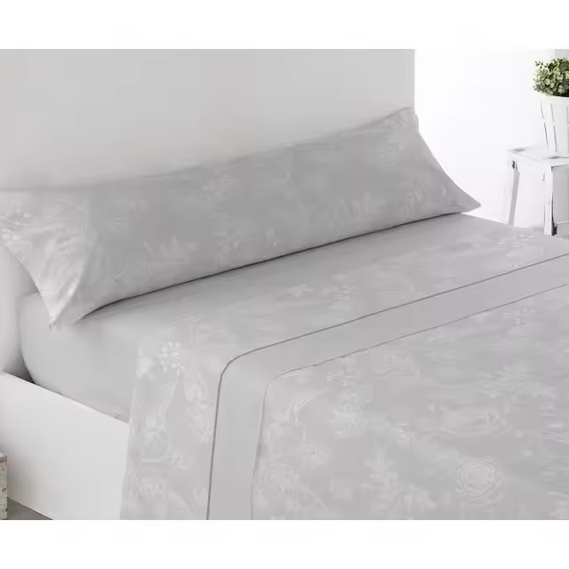 Juego de sábanas ligero , suave, fresco. Gris, Juego de Cama 100% Microfibra tacto Satén. Cama de 150.  Primavera, Verano. Dormitorio Elegante, Alegre, Colorido,Luz. - 1