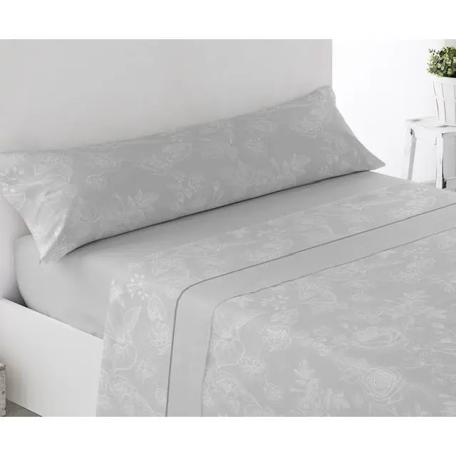 Juego de sábanas ligero , suave, fresco. Gris, Juego de Cama 100% Microfibra tacto Satén. Cama de 150.  Primavera, Verano. Dormitorio Elegante, Alegre, Colorido,Luz. - 1