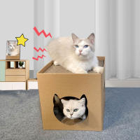Casa De Gato Con Tablero De Rasguñar Casa Plegable Para Mascotas Con Almohadillas De Rasguñar Caja De Cartón Para Conejo Escondite Para Gato - details 4