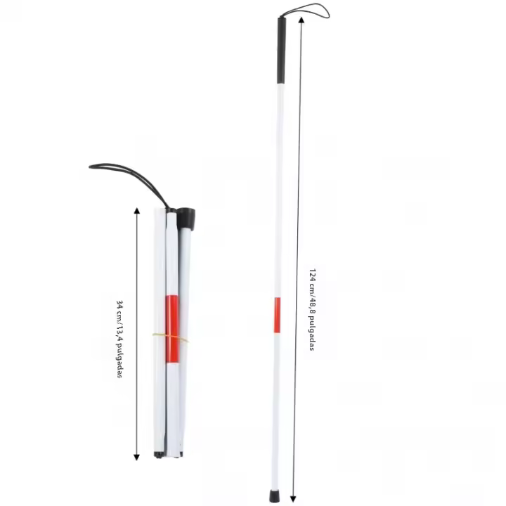 Bastón Para Ciegos Plegable Reflectante Blanco Y Rojo Con Mango De Térmido Material De Aluminio Para Personas Visually Impaired - 1