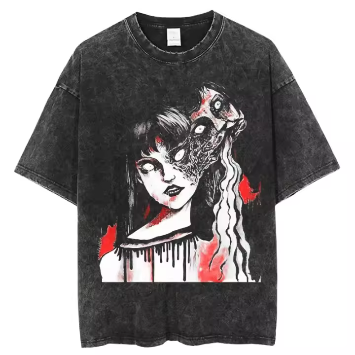 Camiseta Hip Hop Streetwear Oversize Para Hombres Y Mujeres Con Gráficos De CómicThriller Manga Antiguo FuJiang Top Casual Verano - 1