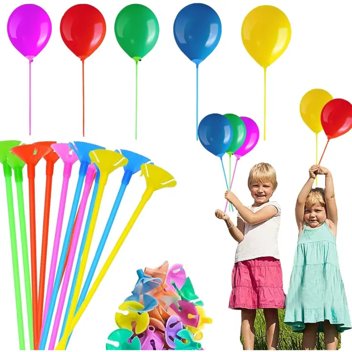 100 Pièce Support Ballon Anniversaire,Tige Ballon Colorés,Bâtons de Ballons Réutilisables,Porte Ballon pour Anniversaire, Mariage, Anniversaire, Articles De Fête - 1