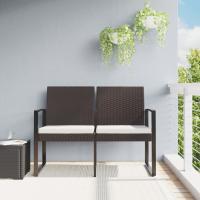 vidaXL Banco jardín 2 plazas cojines PP aspecto de ratán en color Gris oscuro/Negro/Marrón | acolchados duraderos para sofás de jardín terraza exterior - details 2