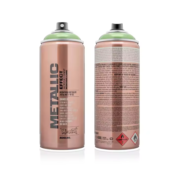 MONTANA CANS Efecto Metálico Color Verde Aguacate 400ml - acabado satinado duradero, resistente a la luz y al desgaste, presión media, para metal, porcelana, cerámica, albañilería, madera, vidrio, pantallas y todo tipo de superficies - 1