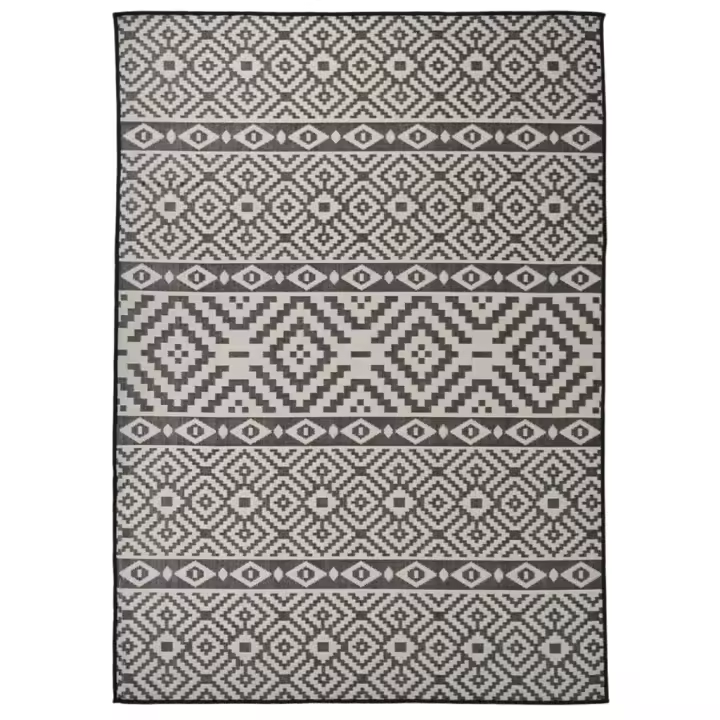 vidaXL Alfombra de exterior de tejido plano rayas negras 120x170 cm - 1