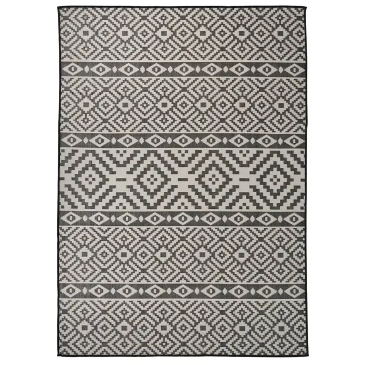 vidaXL Alfombra de exterior de tejido plano rayas negras 120x170 cm - 1