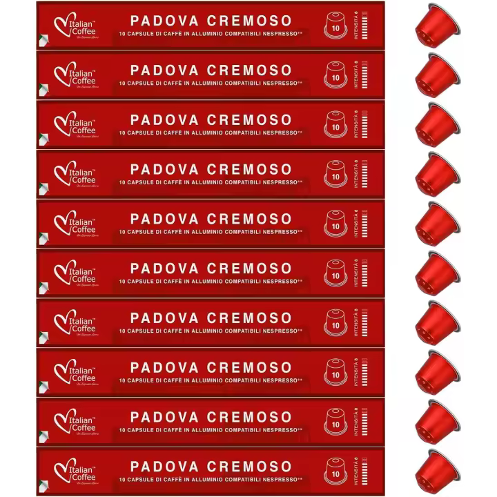 100 Capsulas de Aluminio Compatibles Nespresso - (10 Estuches X 10 ) Café Cremoso - Padova - 1