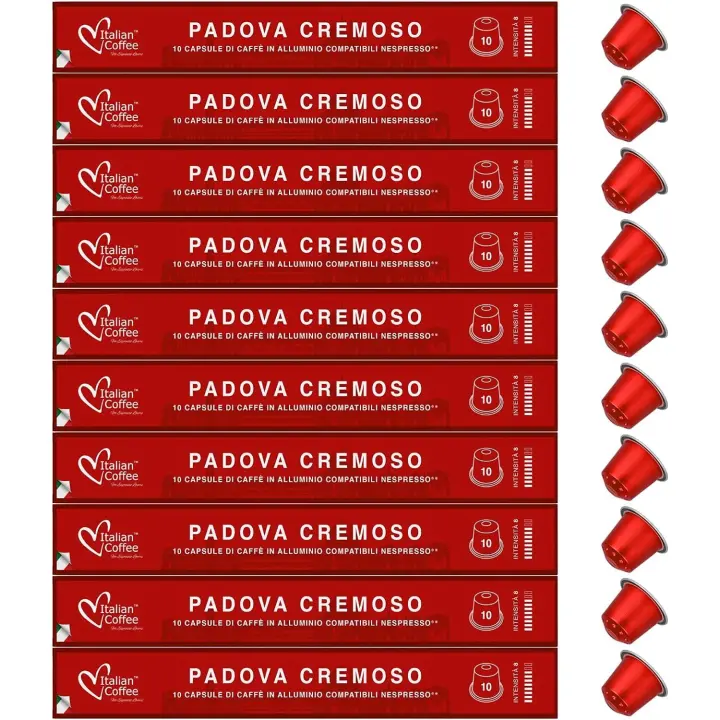 100 Capsulas de Aluminio Compatibles Nespresso - (10 Estuches X 10 ) Café Cremoso - Padova - 1