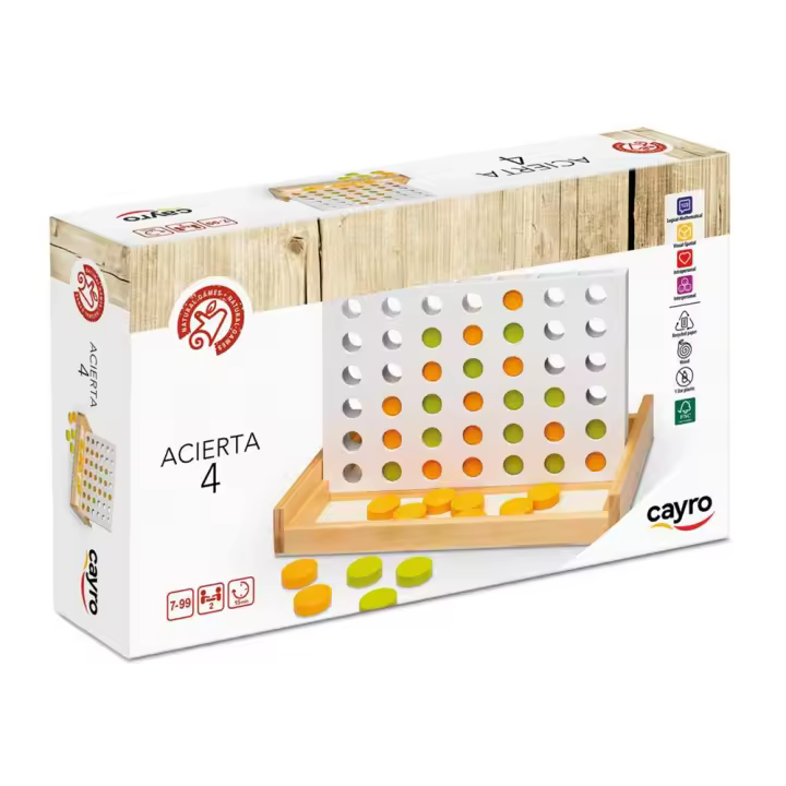 Juego Acierta 4 de madera con 42 piezas. 2 jugadores. 28,5x17x4cm (Cayro 625) - 1