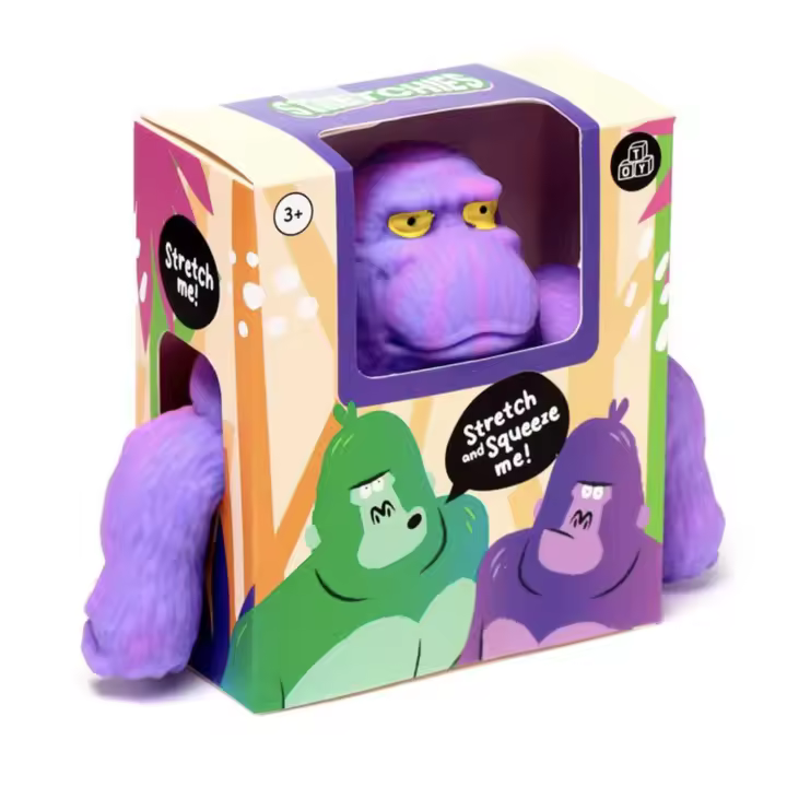 Puckator Muñeco niños Gorila de Goma Aplastable infantil jóvenes Tiktok 18cms max.  Stretch deformable al golpearlo contra el  suelo en color verde y morado - 1